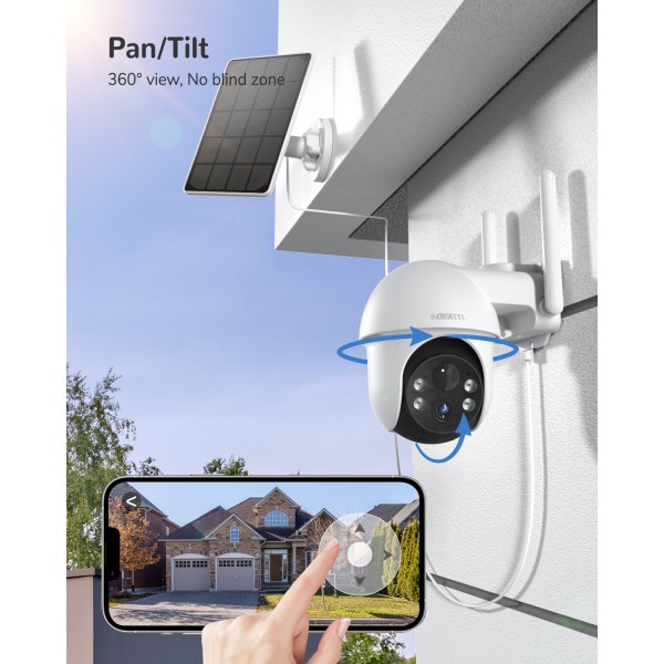 DEATTI 5MP Security Cameras Outdoor,Solar Security Camera Wireless Outdoor with 360° View,Pan and Tilt,Non-Stop Solar Battery Powered,HD Color Night Vision,Smart Alarm,Weatherproof