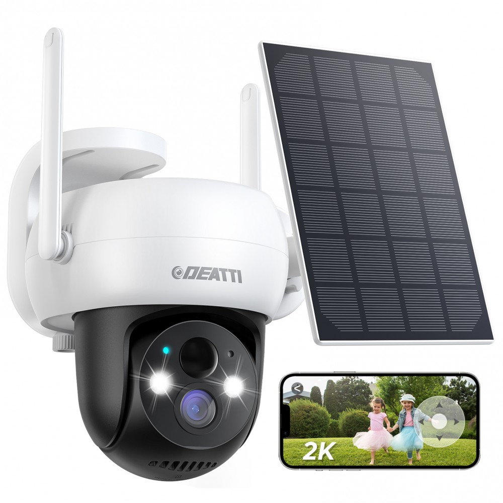 DEATTI Security Camera Wireless Outdoor, 2K Solar Security Camera,Battery Powered Surveillance