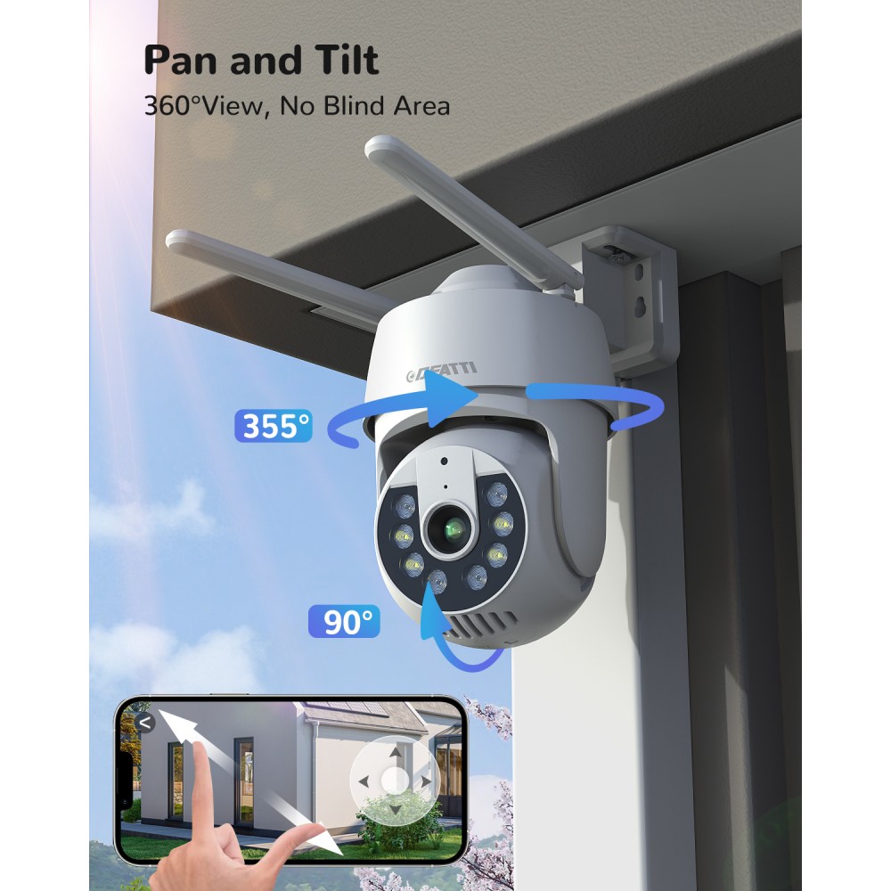 PTZ IP Outdoor WLAN Camera, Deatti 2K IP Outdoor WLAN Surveillance